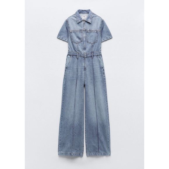 Zara ZW Full Length Denim Long Jumpsuit NWT - Picture 8 of 10